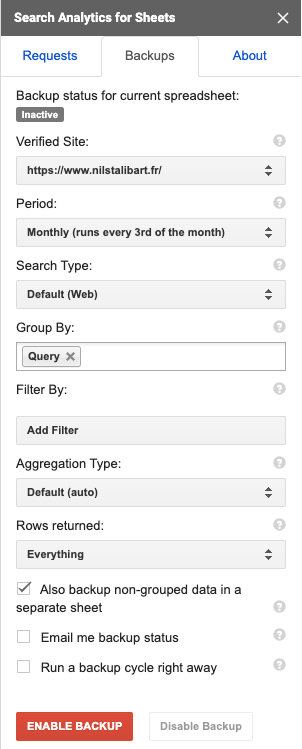 Search Analytics for Sheets