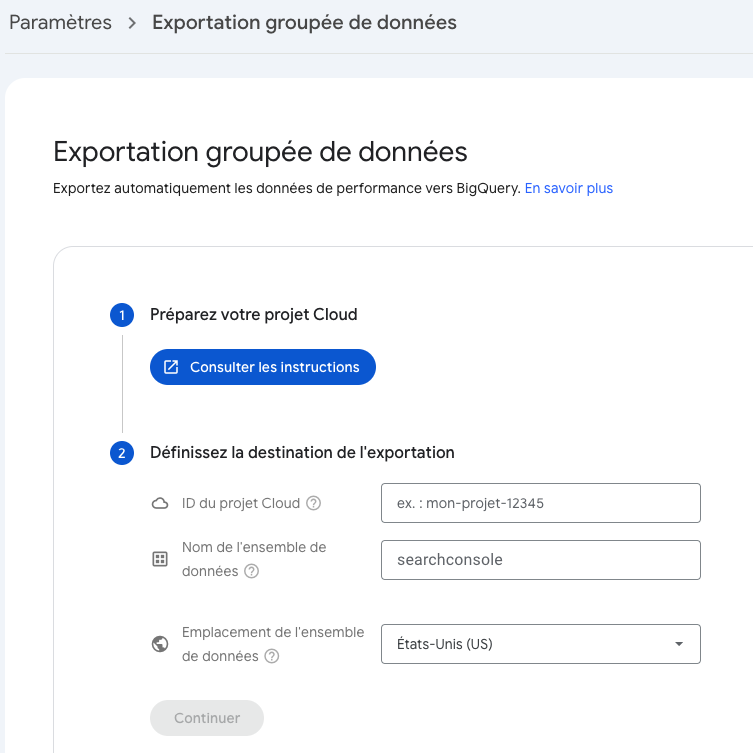 Export Search Console vers BigQuery